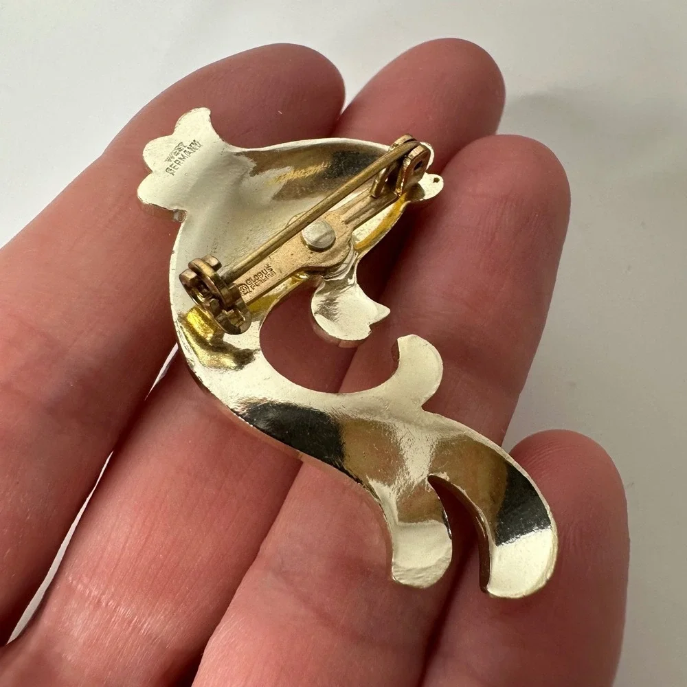 Vintage Silver Tone‎ Textured Fish Brooch Pin Marked Globus Foreign West Germany
